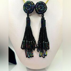 Vintage Black Beaded Tassel Earrings​​​​